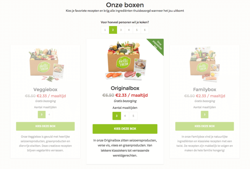kies de hellofresh box die je wilt bestellen