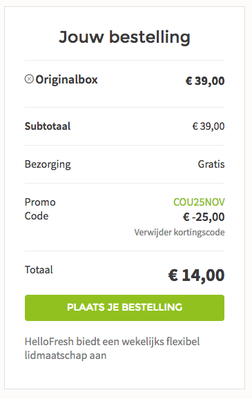 vul de hellofresh kortingscode in